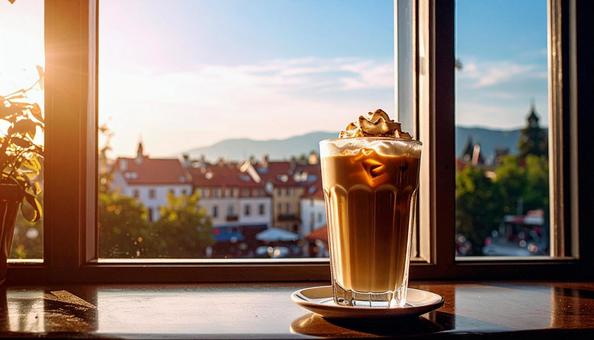 カフェのアイスカフェラテの写真