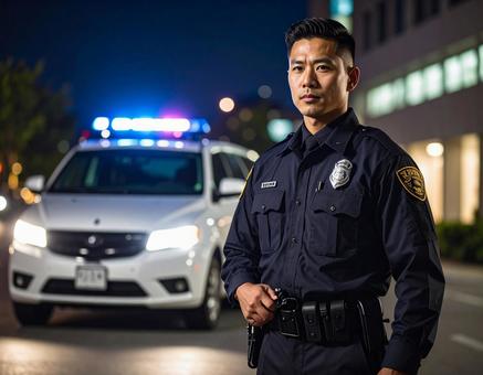 A private security guard rushed to the scene in the middle of the night., urgent, security guard, guardman, JPG