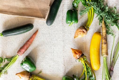 緑色と黄色やオレンジ色の野菜 緑色と黄色やオレンジ色の野菜の写真