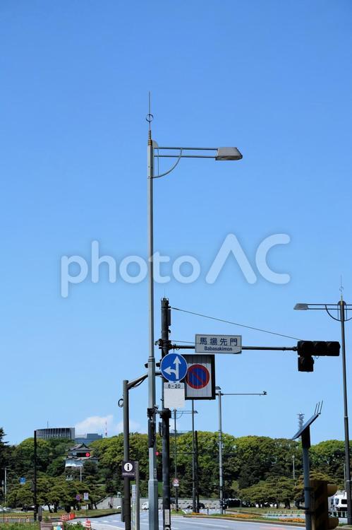 皇居　馬場先門の信号と蒼空 馬場先門,信号,皇居の写真素材