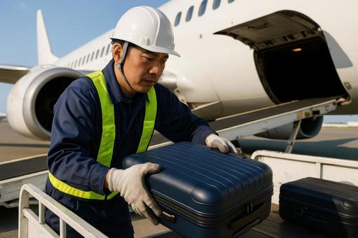 手荷物を扱うグランドハンドリングスタッフ 手荷物を扱うグランドハンドリングスタッフの写真