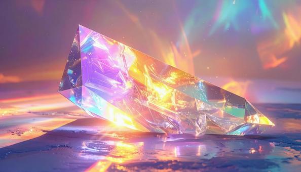 虹色のプリズム光を放つ透明な結晶 虹色のプリズム光を放つ透明な結晶の写真