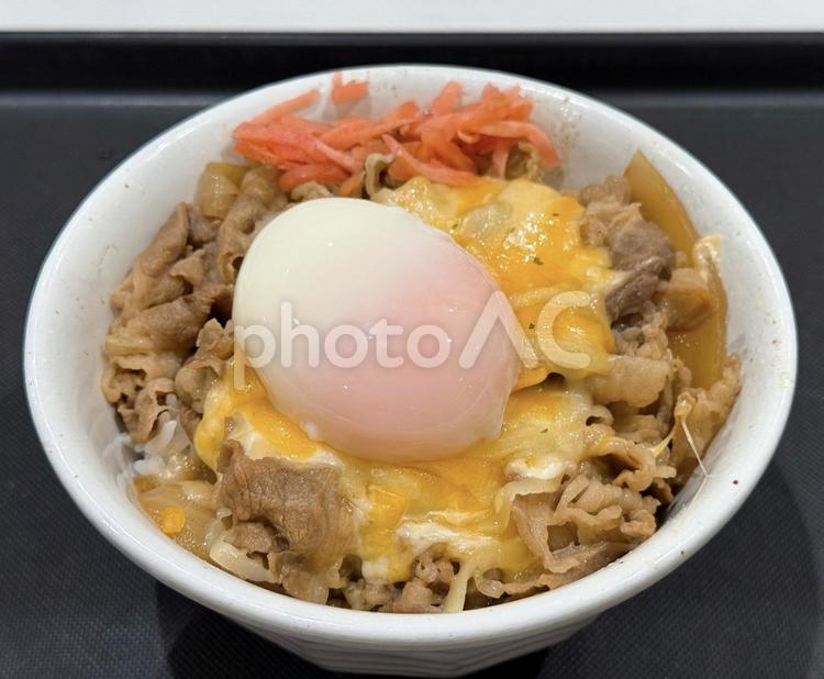 チーズ牛丼　特盛　温玉付き 食堂,チーズ牛丼,牛丼の写真素材