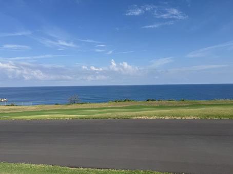 日本海と水平線 日本海と水平線 芝政ワールド,海,福井県の写真素材