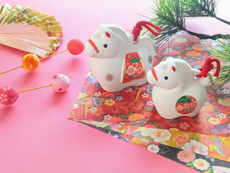 可愛い午年の年賀状3 お正月,年賀状,年末年始の写真素材