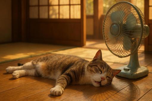 夏の暑さにバテる猫の写真