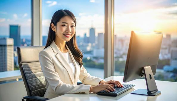 パソコンで仕事する女性会社員 スーツ パソコンで仕事する女性会社員 スーツの写真