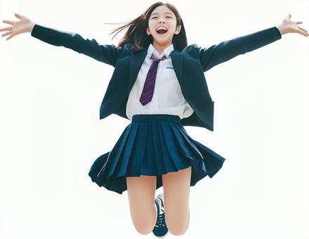 笑顔でジャンプする女子高生の切り抜き画像 笑顔でジャンプする女子高生の切り抜き画像の写真