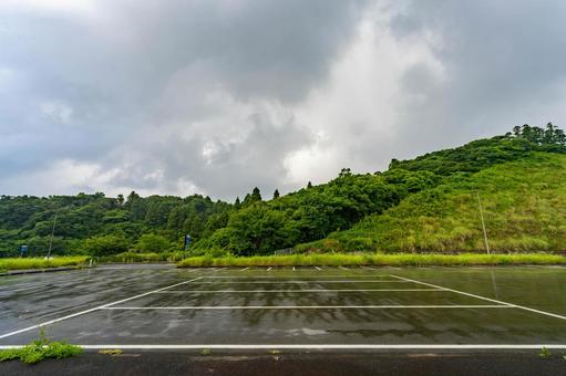雨の青島パーキング 雨の青島パーキング 青島パーキング,駐車場,雨の写真素材