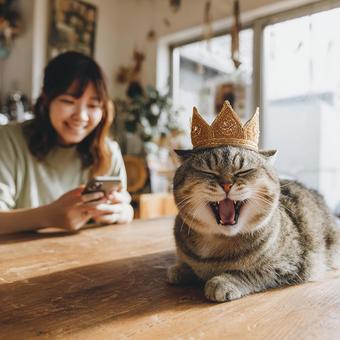あくびの瞬間を捉えた可愛い猫 あくびの瞬間を捉えた可愛い猫の写真