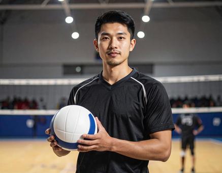 バレーボールを持つ男性 バレーボールを持つ男性の写真