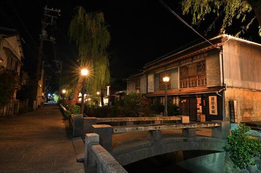 下田ペリーロードの夜の橋 ペリーロード,小江戸,橋の写真素材