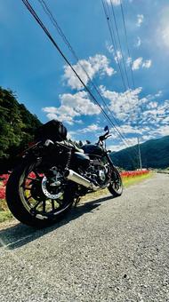 田舎道 田舎道 バイク,bike,hondaの写真素材