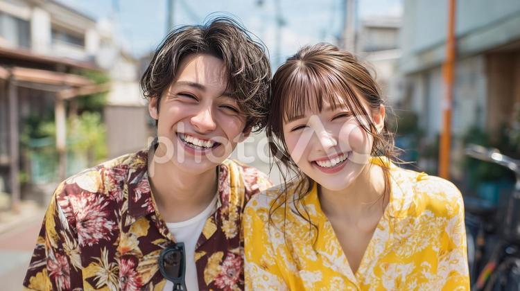 笑顔の仲良しカップルの夏 夏,カップル,日本人の写真素材