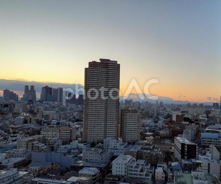 都会　高所より　市谷本村町　夕方 夕方,夕日,夕焼けの写真素材