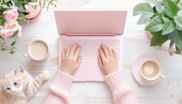 ノートパソコンで作業する女性の手 ノートパソコンで作業する女性の手の写真