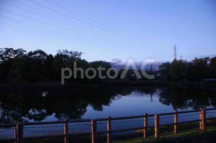 池のある公園２。 池,公園,夕方の写真素材