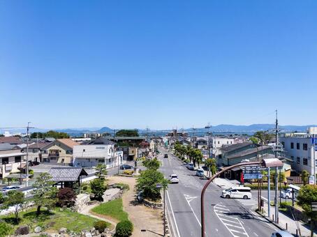 比叡山坂本駅ホームから眺める坂本の町並み 比叡山坂本駅,jr湖西線,jr西日本の写真素材