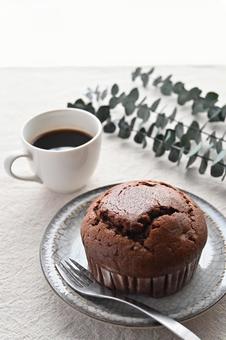 Photo, muffin, chocolate muffin, cocoa, 