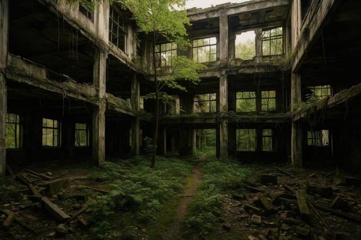 廃墟の建物と自然 廃墟の建物と自然の写真