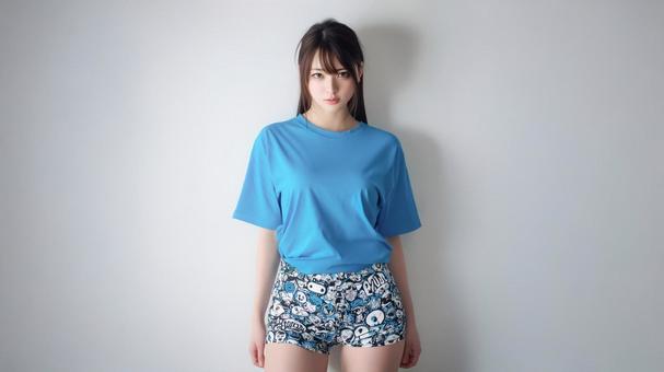 青色のTシャツのモックアップ 青色のTシャツのモックアップの写真