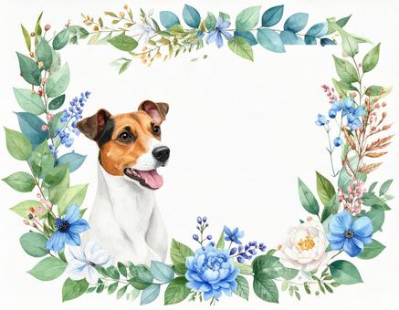 犬と花のフレーム 犬と花のフレームの写真