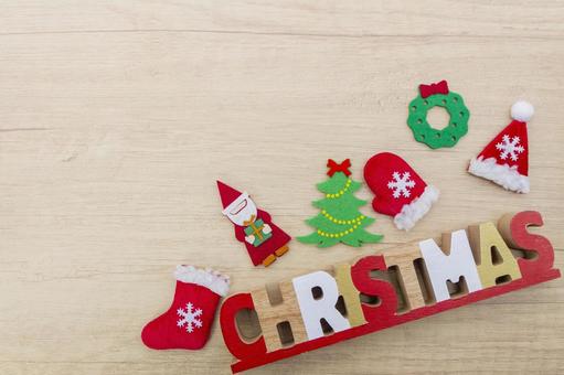 可愛いクリスマス装飾と木目背景 クリスマス,オーナメント,飾りの写真素材