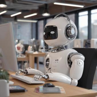 コンピュータを操作するサービスロボット コンピュータを操作するサービスロボットの写真