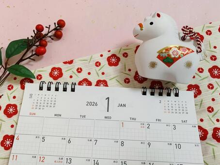 2026年1月カレンダー　午 1月,1月カレンダー,カレンダーの写真素材