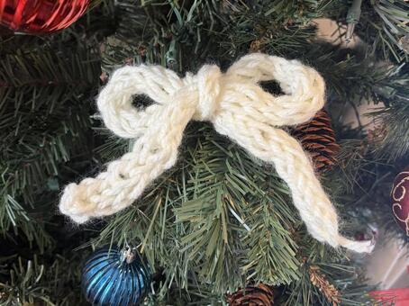 手編みの毛糸のリボン クリスマス,ツリー,クリスマスツリーの写真素材