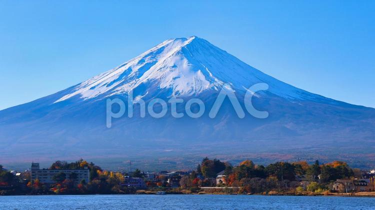河口湖と富士山の秋風景 山,世界遺産,風景の写真素材