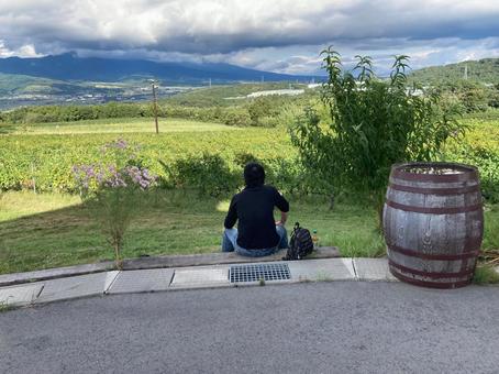 一人旅 一人旅 男性,信州,自然の写真素材