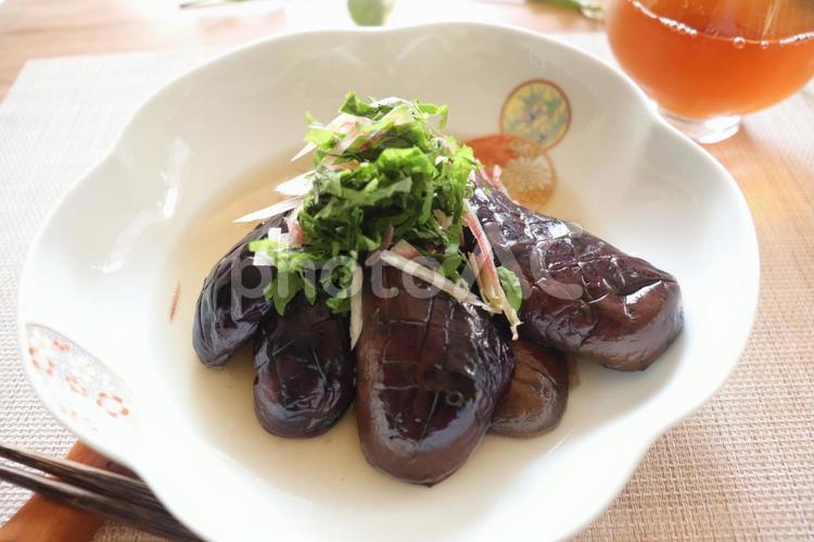 茄子の煮浸し薬味添え 茄子,煮浸し,和食の写真素材