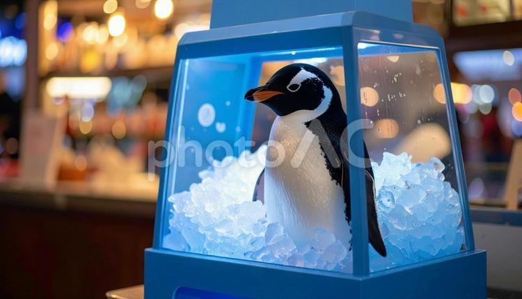 暑すぎて製氷機に入っちゃったペンギンA ペンギン,製氷機,涼の写真素材