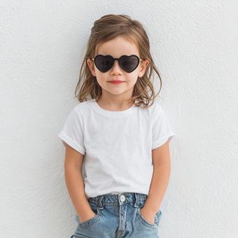 ハートのサングラスをする外国人の女の子 ハートのサングラスをする外国人の女の子の写真