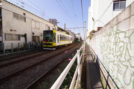 都電　荒川一中前駅　 町並み,建物,交通の写真素材