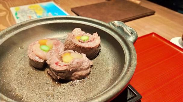 和牛の和風巻きと懐石料理 和牛の和風巻きと懐石料理 冬,ディナー,日本食の写真素材