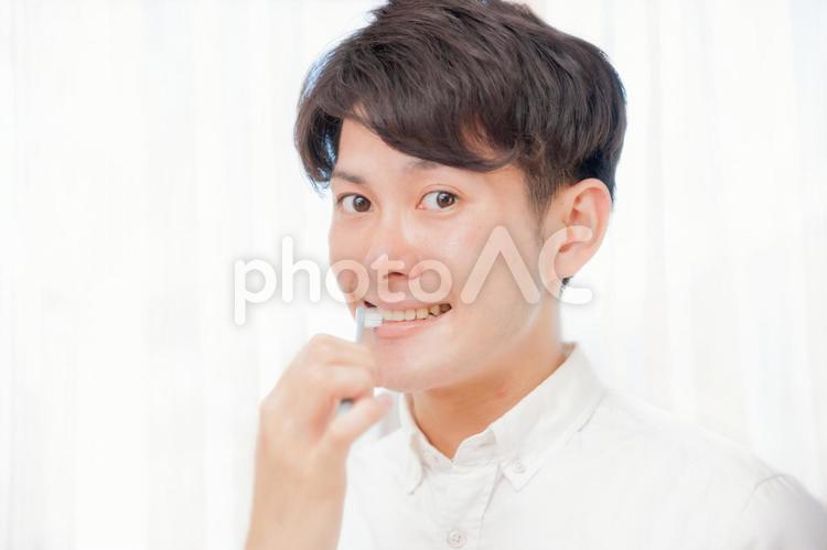 歯磨きする男性 歯磨き,歯ブラシ,寝起きの写真素材