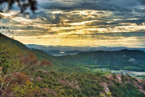 高御位山 播磨平野,山岳,平野の写真素材