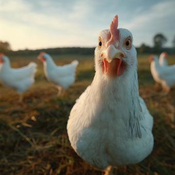 鮮やかな赤い鶏冠を持つ鶏の視線 鮮やかな赤い鶏冠を持つ鶏の視線の写真