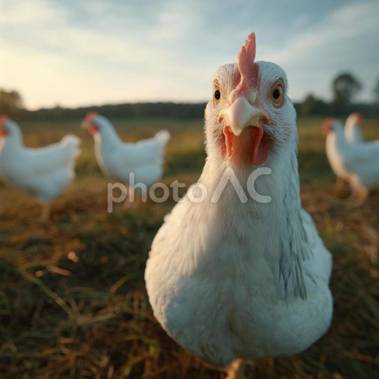 鮮やかな赤い鶏冠を持つ鶏の視線 ニワトリ,鶏,雄鶏の写真素材