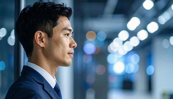 凜々しい日本人ビジネスマンの横顔 凜々しい日本人ビジネスマンの横顔の写真