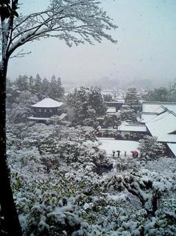 京都の雪景色 京都,景色,銀閣寺の写真素材
