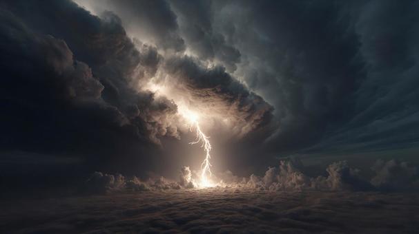 迫り来る雷雲と雷 迫り来る雷雲と雷の写真