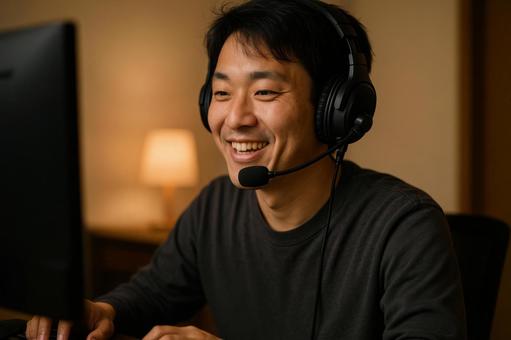 ゲームを楽しむ日本人男性 ゲームを楽しむ日本人男性の写真