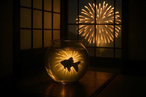 花火映す金魚鉢 花火映す金魚鉢の写真