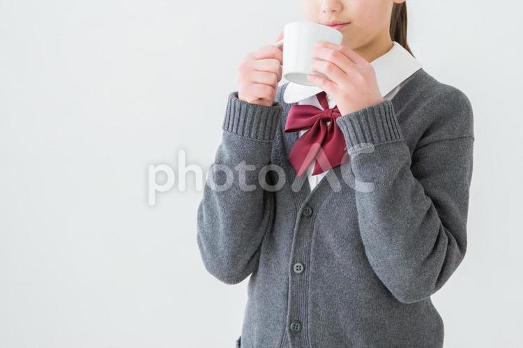 コーヒーを飲む女子学生 休憩,休憩時間,ティータイムの写真素材