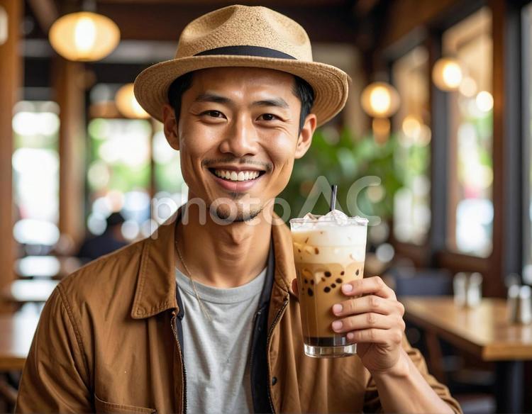 昭和レトロ・アンティーク喫茶でアイス珈琲 レトロ,男性,カフェの写真素材