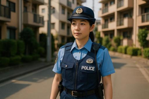 地域パトロール中の女性警察官 地域パトロール中の女性警察官の写真