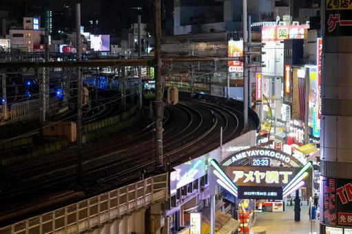 アメヤ横丁の夜景 アメヤ横丁,上野,アメ横の写真素材